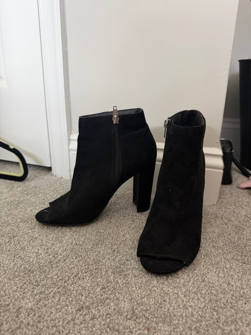 Merona Black Suede Peep-Toe Ankle Booties